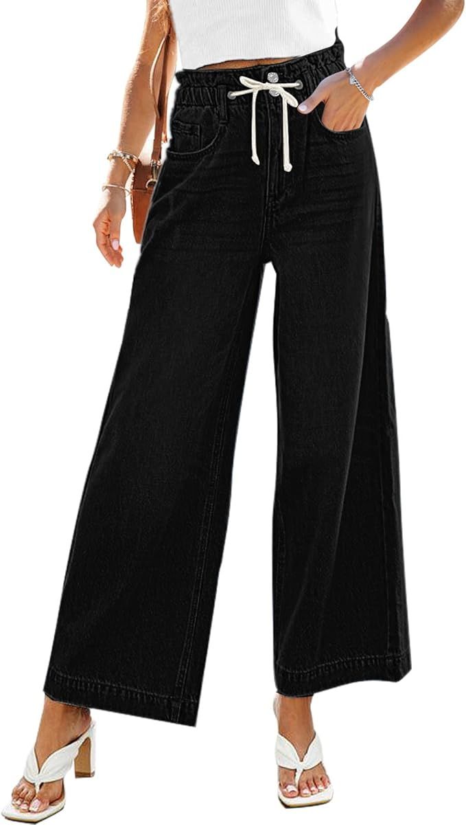 GRAPENT Wide Leg Jeans for Women Stretch High Wasited Elastic Waist Bell Bottom Baggy Y2K Pants | Amazon (US)