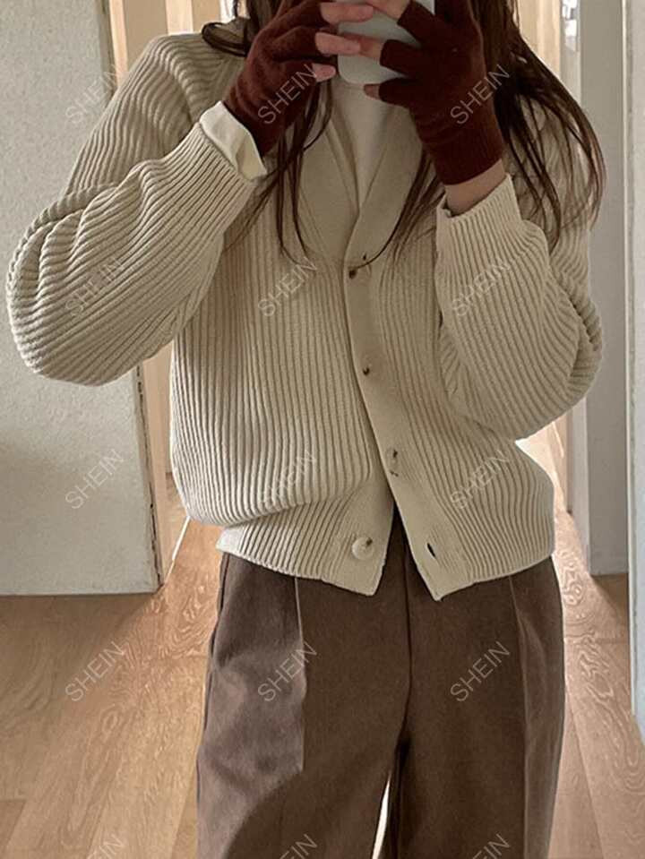 DAZY Raglan Sleeve Ribbed Knit Cardigan | SHEIN