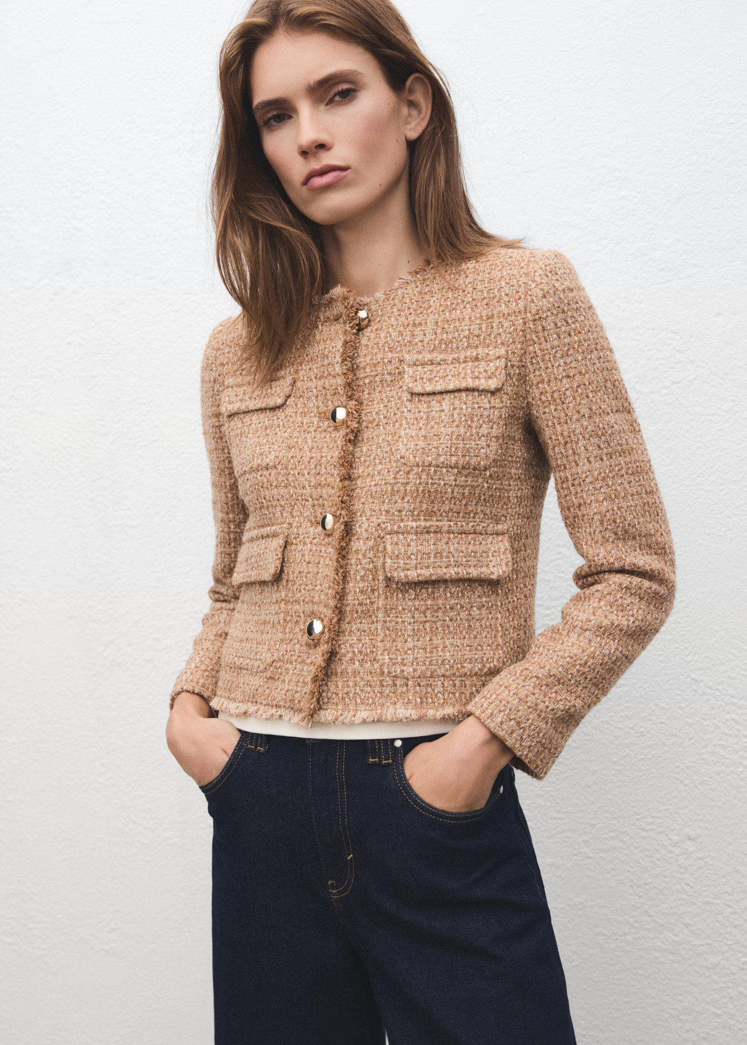 Tweed jacket with frayed ends - Women | MANGO USA | Mango (US/MX/AU)