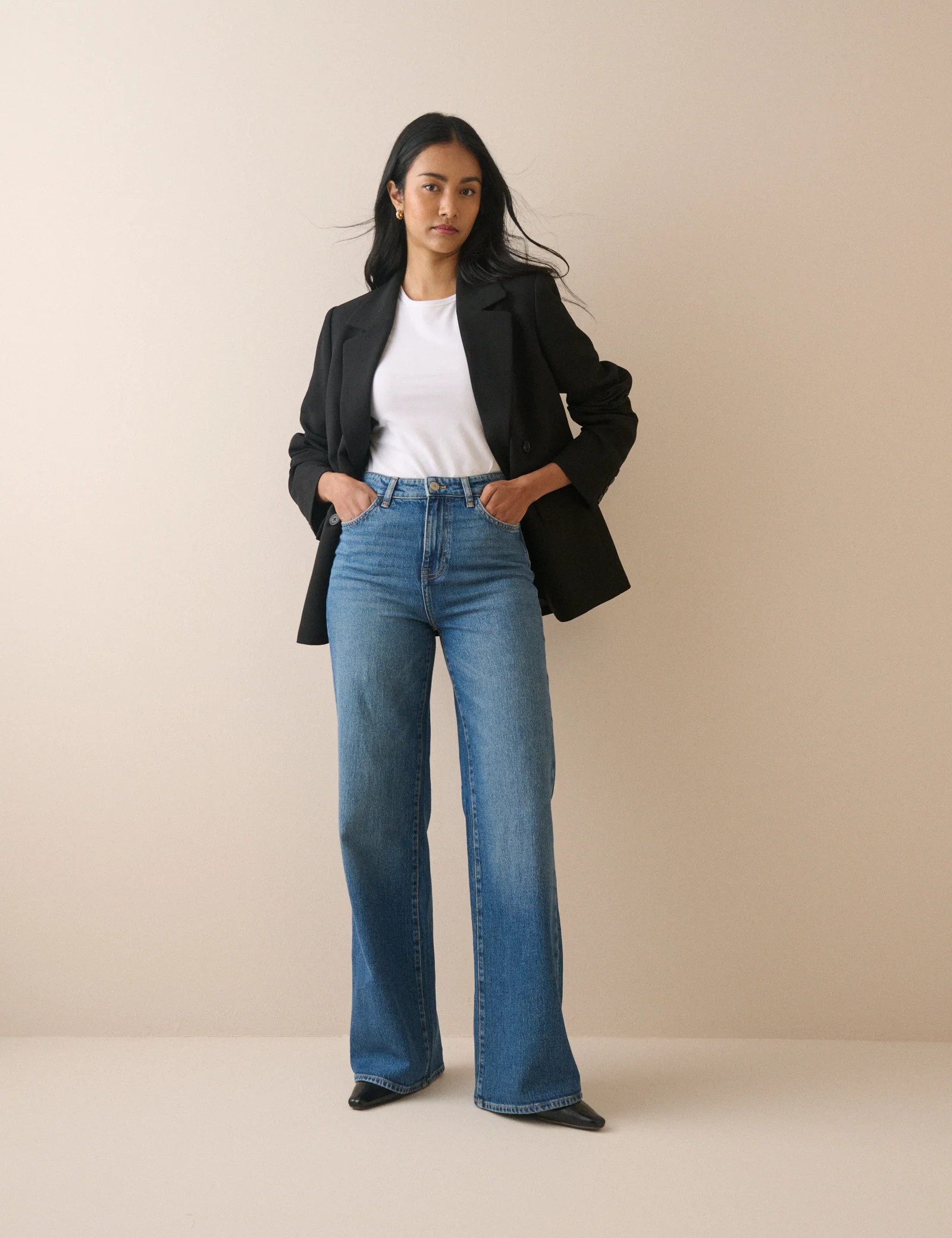 Mid Blue High Rise Soho Wide Leg Jeans | Nobody's Child