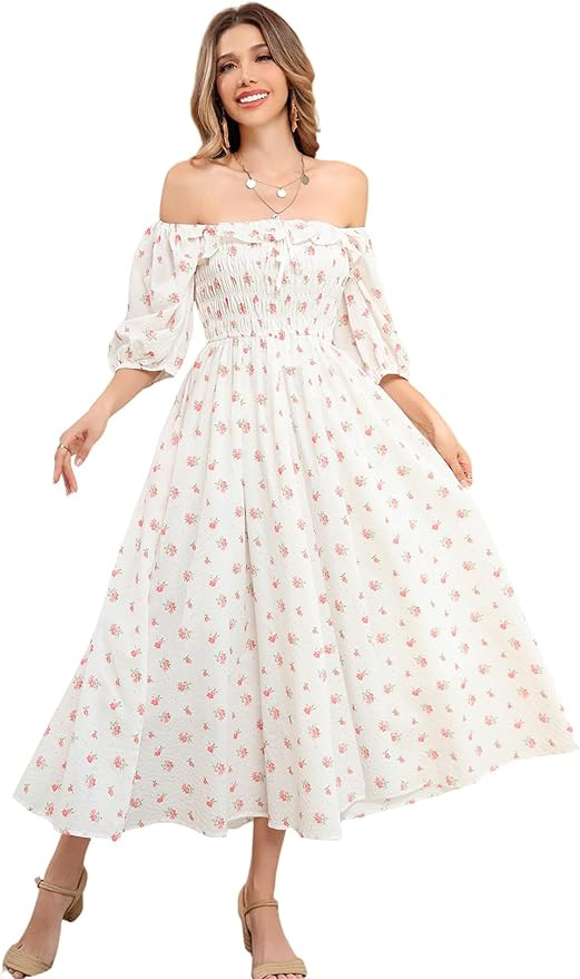 R.Vivimos Women Summer Half Sleeve Cotton Ruffled Vintage Elegant Backless A Line Flowy Long Dres... | Amazon (US)