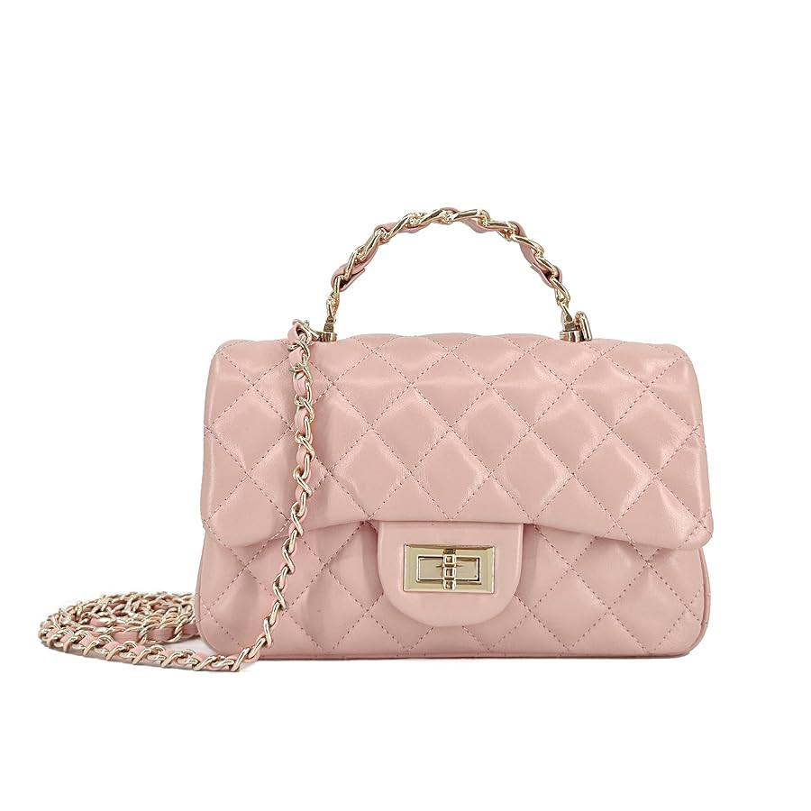 Small Quilted Crossbody Bags for Women, Soft Leather Shoulder Bag with Gold Chain Strap, Metal To... | Amazon (US)