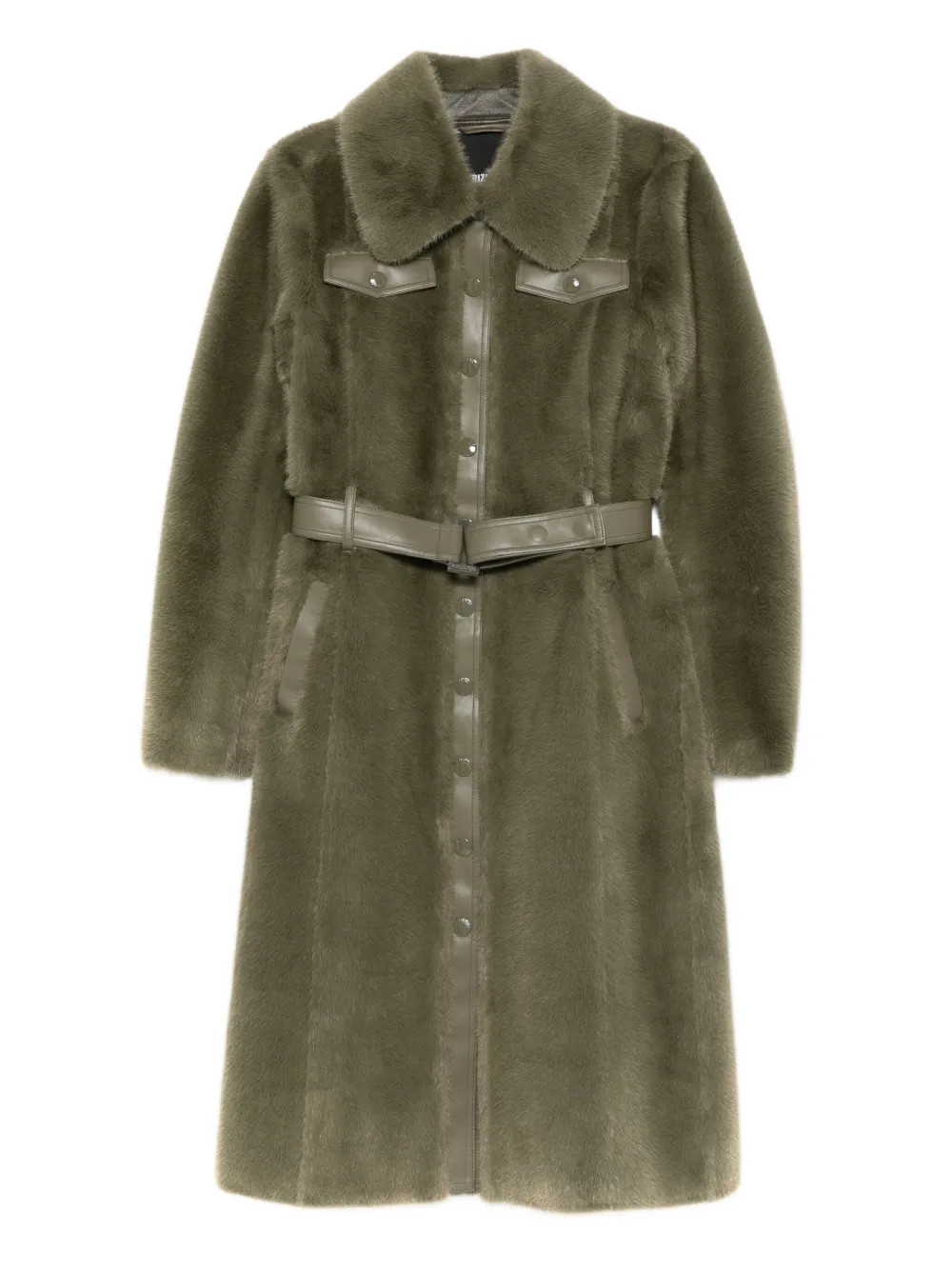 Patrizia Pepe Belted faux-fur Coat | Green | FARFETCH | Farfetch Global