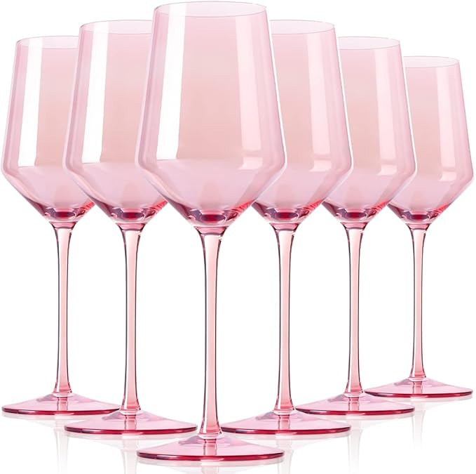 Physkoa Pink Wine Glasses Set 6-15oz Crystal Blush Pink Wine Glasses With Long Stem and Thin Rim,... | Amazon (US)