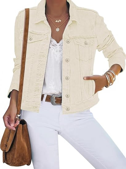 luvamia Women's Basic Button Down Stretch Fitted Long Sleeves Denim Jean Jacket | Amazon (US)