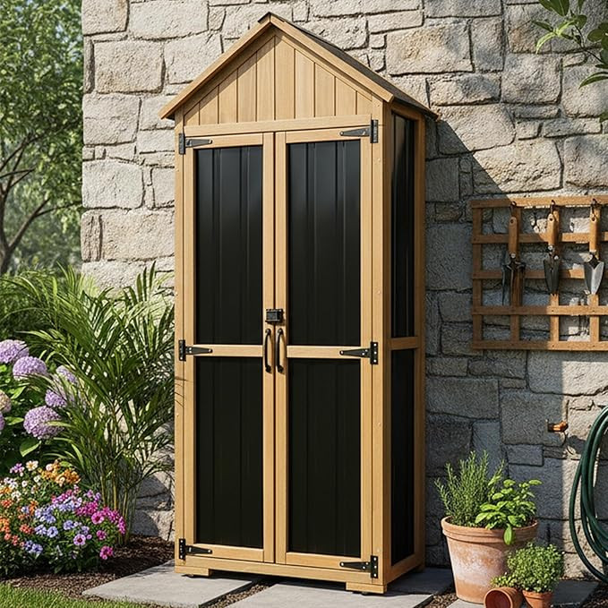 PetsCosset Outdoor Storage Cabinet Waterproof, Outdoor Storage Shed with Shelves, Wood & Metal Pa... | Amazon (US)