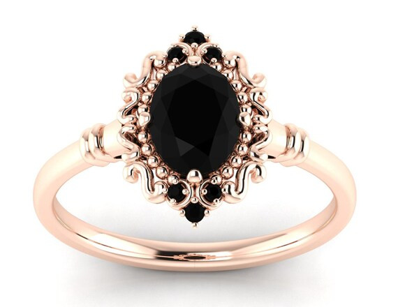 Antique Black Onyx Engagement Ring Rose Gold Black Onyx Art | Etsy | Etsy (US)