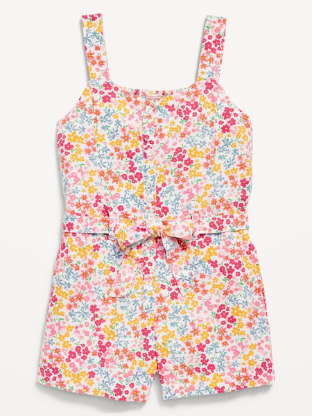 Sleeveless Linen-Blend Tie-Front Romper for Girls | Old Navy (US)