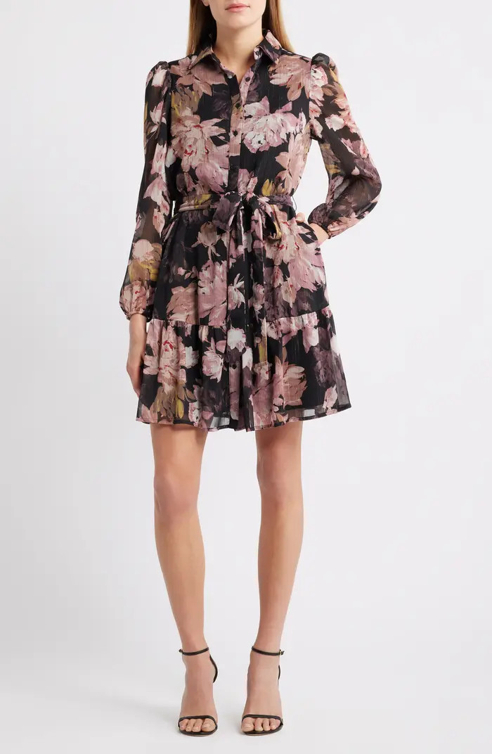 Long Sleeve Floral Chiffon Shirtdress | Nordstrom