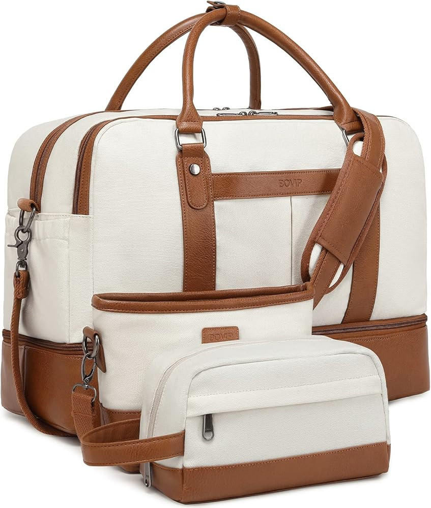 BOVIP Weekender Bag Overnight Bag Large Canvas Travel Bag Duffel Bag with Shoe Compartment Carry ... | Amazon (US)