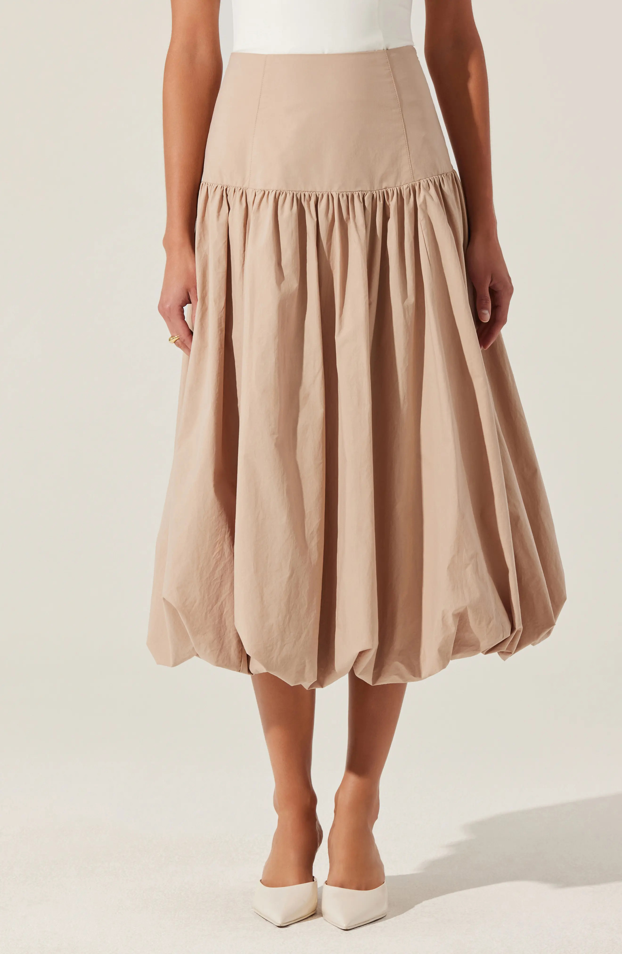 ASTR the Label Laryn Bubble Hem Cotton Midi Skirt in Tan at Nordstrom Rack, Size Medium | Nordstrom Rack