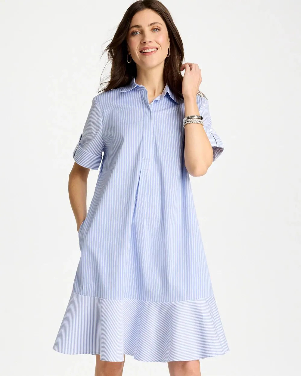 Popover Striped Tiered Poplin Dress | Chico's
