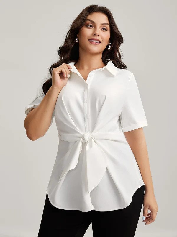 Knotted Front Asymmetrical Hem Blouse | Bloomchic