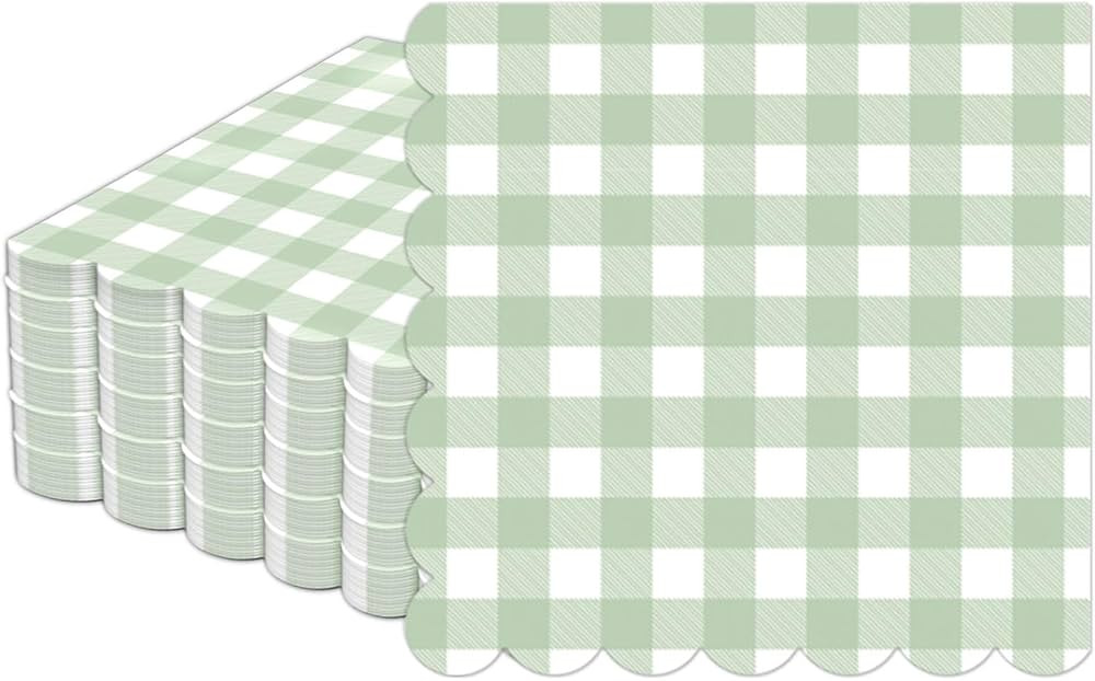 100Pcs Sage Green Plaid Napkins Green White Paper Napkins Gingham Party Supplies Green Scalloped ... | Amazon (US)