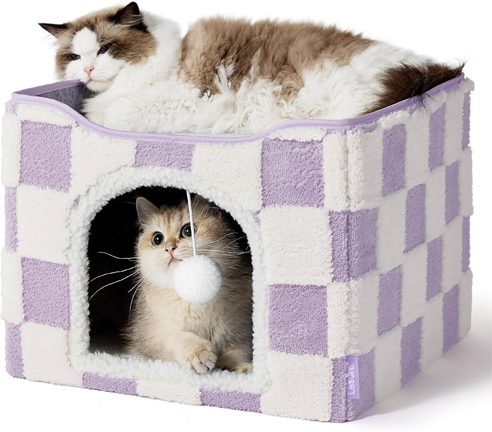 Lesure Cat Beds for Indoor Cats Cube House- Large Cat Cave for Pet Cat House with Fluffy Ball Han... | Amazon (US)