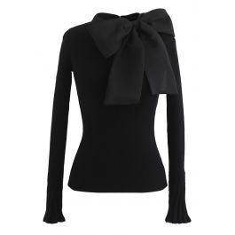 Fancy with Bowknot Knit Top in Black | Chicwish
