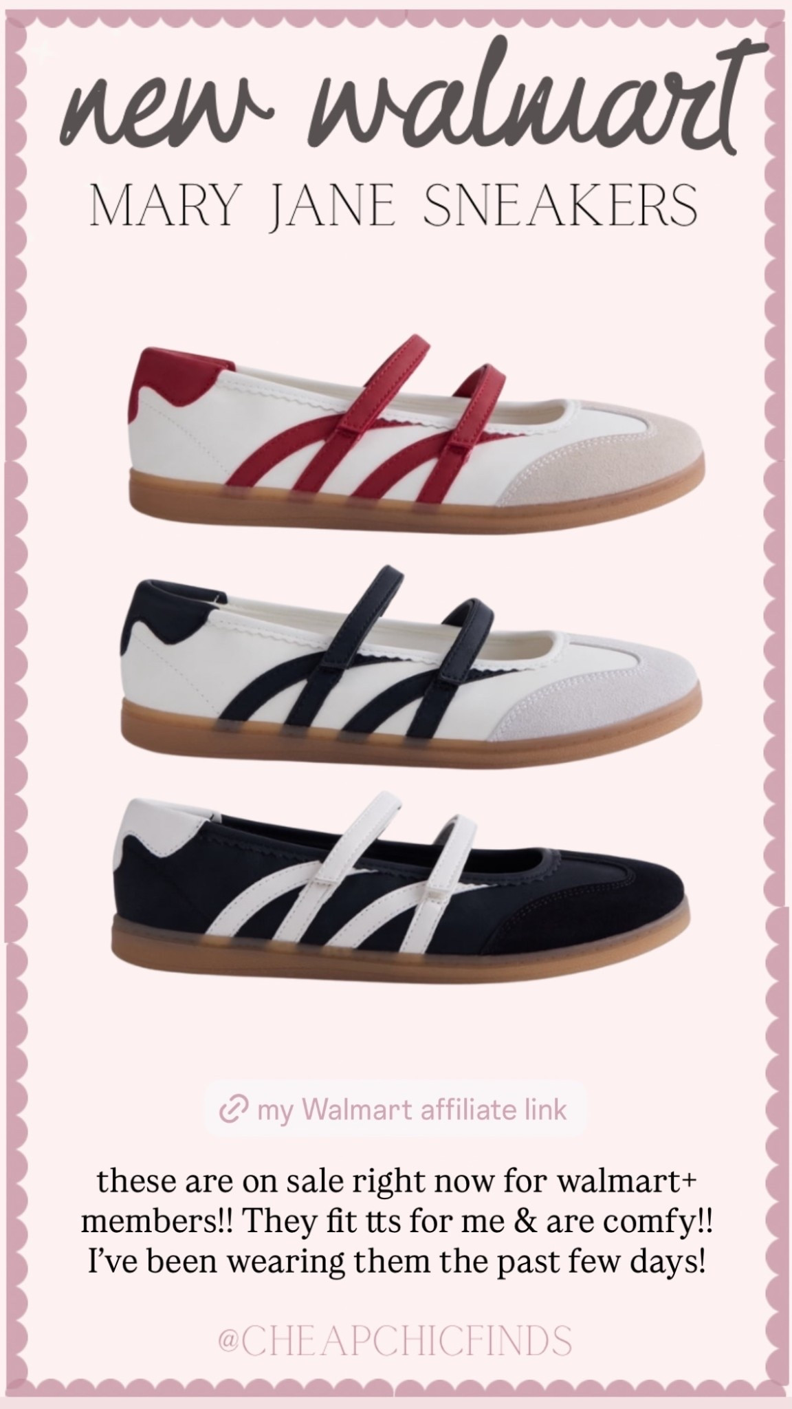 New walmart Mary Jane scalloped sneakers! 
these are on sale right now for walmart+ members!! They fit tts for me & are comfy!! I’ve been wearing them the past few days!