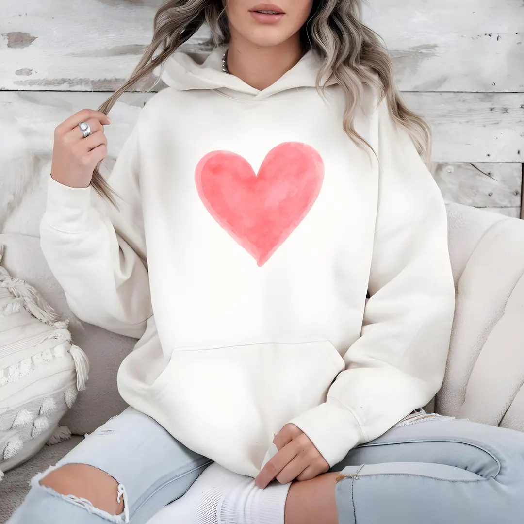 Minimalist Heart Hoodie, Tiny Heart Chest Print, Aesthetic Couple Sweatshirt, Star Detail Pullove... | Etsy (US)