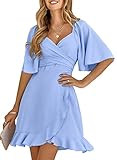 Dokotoo Womens Skobeloff Dresses Summer Wrap V Neck Short Sleeve Smocked Elastic Waist Tiered Bel... | Amazon (US)