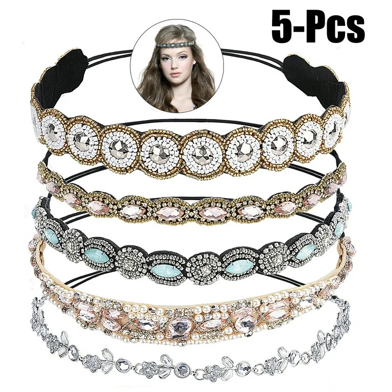 Justdolife 5PCS Rhinestone Headband Fashionable Handmade Crystal Hair Band Wedding Bridal Bohemia... | Walmart (US)