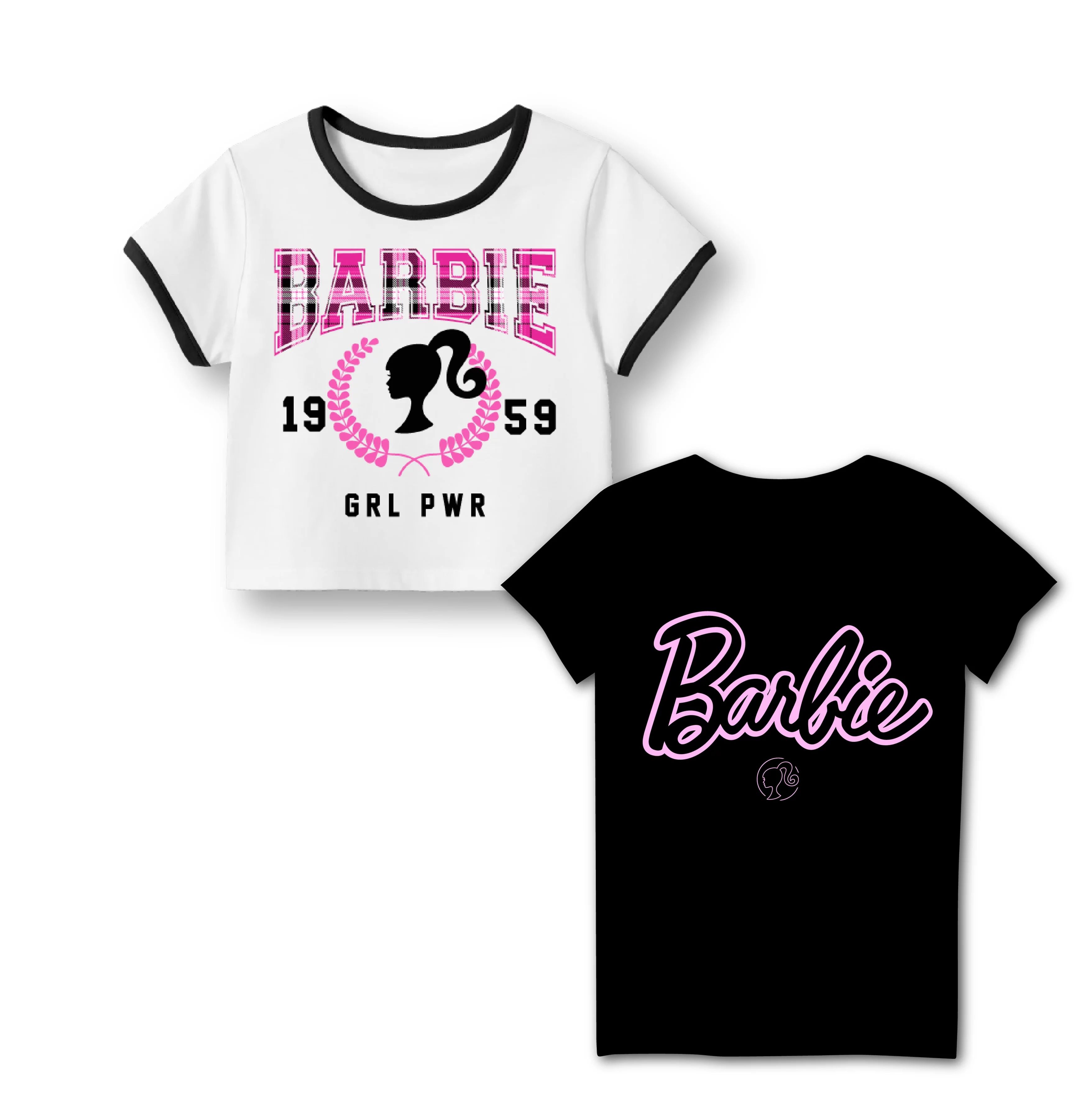 Barbie Girls Tee Varsity Text 1959 GRL PWR Babie Logo Silhouette T-shirts for Girls 2-Pack Bundle... | Walmart (US)