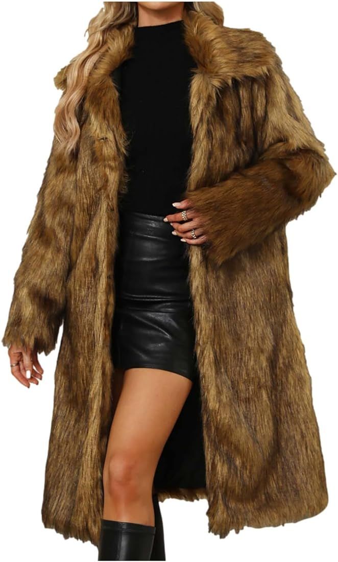 DESKABLY Winter Faux Fur Long Coat for Women Plus Size Warm Cotton Jackets Casual Open Front Long... | Amazon (US)