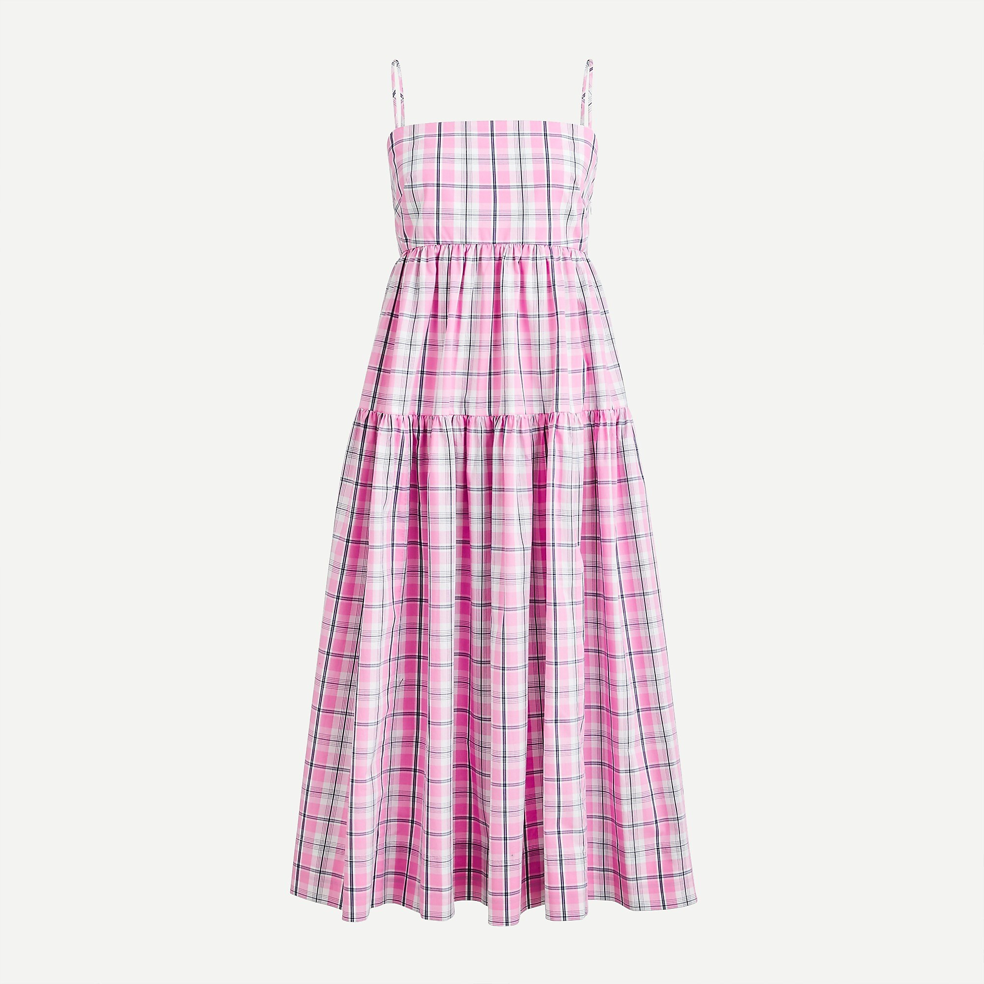 Tie-back tiered poplin dress in violet plaid | J. Crew US