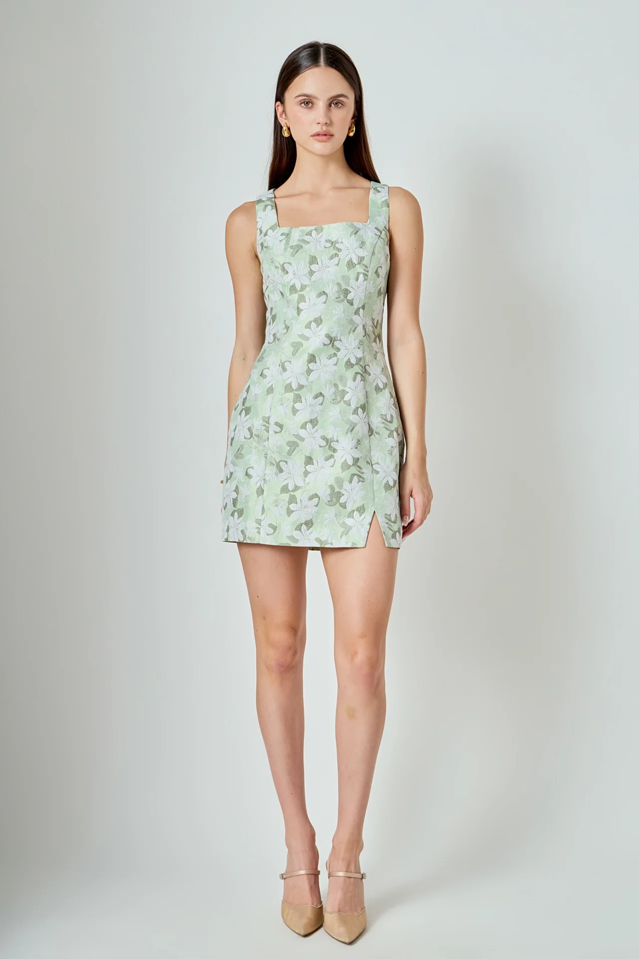 Floral Jacquard Front Slit Mini Dress | Endless Rose