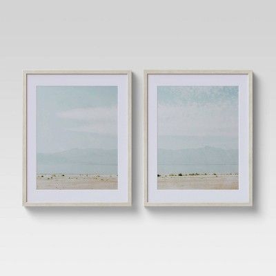 (Set of 2) 16" x 20" Soft Coastal Matted Print in Pine Frame Wall Canvases Blue - Threshold™ | Target