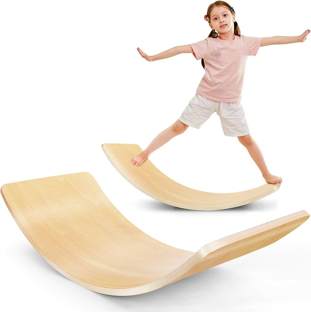 SMINDER Wooden Balance Board Kids Wobble Board Montessori Rocker Yoga Curvy Board Open Ended Lear... | Amazon (US)