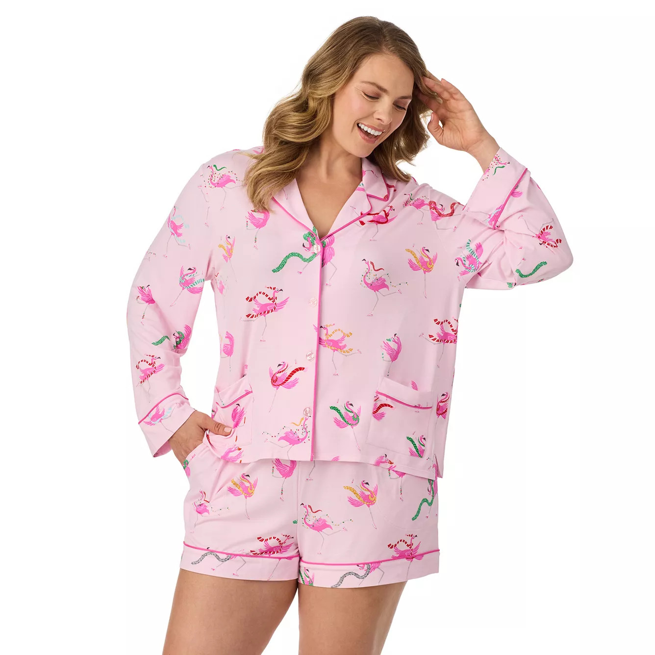 Plus Size Beauty Sleep Social Long Sleeve Pajama Top & Pajama Shorts Set | Kohl's