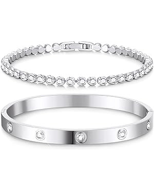 doubgood Gold Bracelets for Women Gold Bangles for Women Tennis Bracelets Bangle Bracelets Gold B... | Amazon (US)
