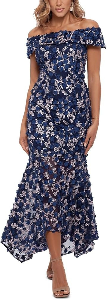 Xscape Female Midi Raised Flower Off-The-Shoulder Flounce | Amazon (US)