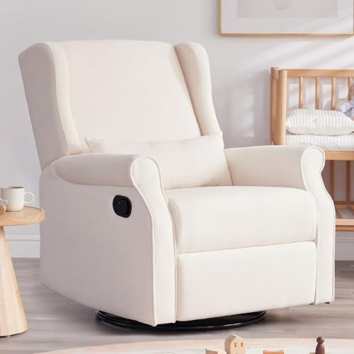 Eiayeebil Nursery Glider Chairs, 360° Swivel Rocking Recliner Chairs, Nursery Rocking Chairs with Foot Rest, Manual Nursing Reclining for Living Room, Beige | Amazon (US)
