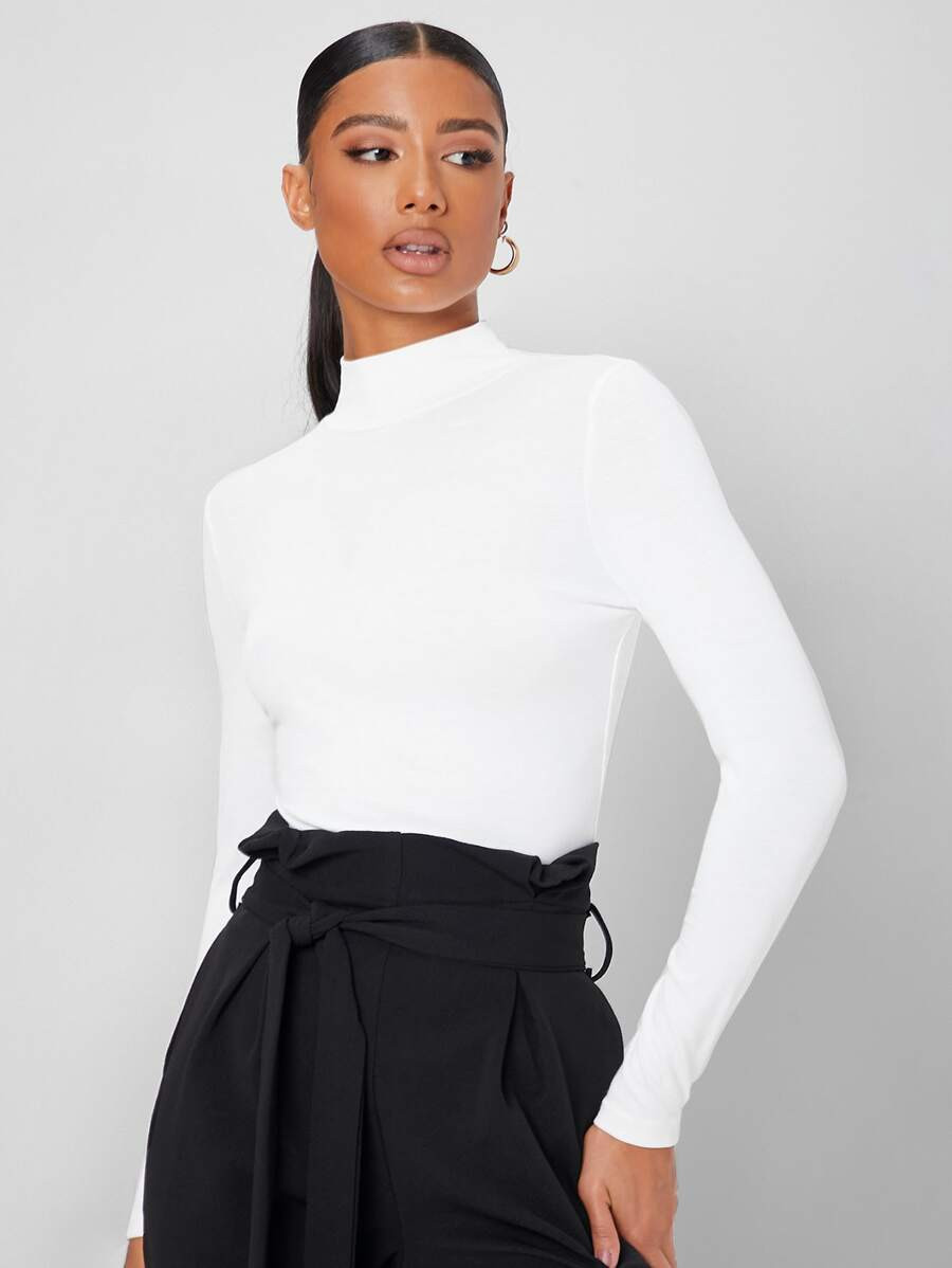 SHEIN Tall Solid Mock Neck Slim Tee | SHEIN