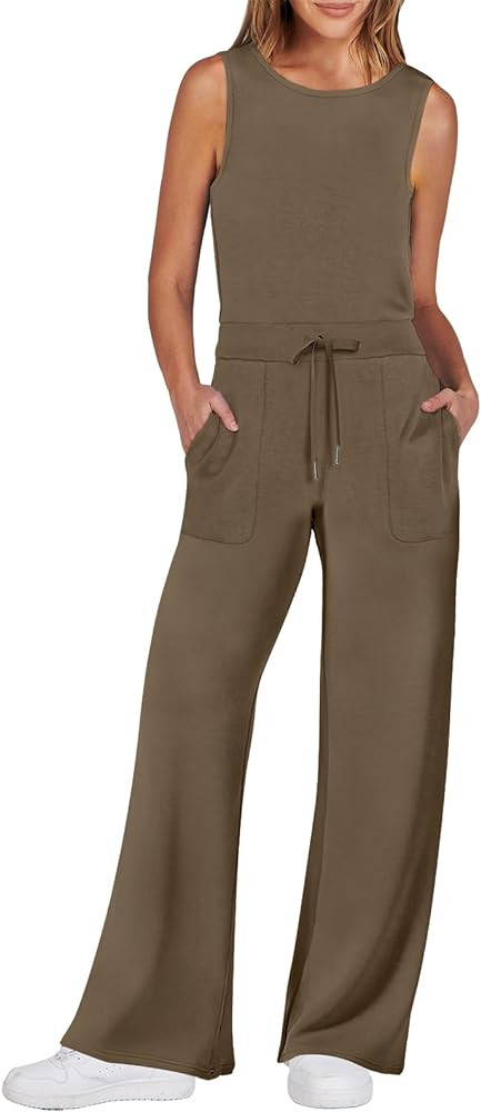 ANRABESS Womens Jumpsuits 2024 Casual Summer Dressy Romper Sleeveless Wide Leg Long Pants Outfits... | Amazon (US)