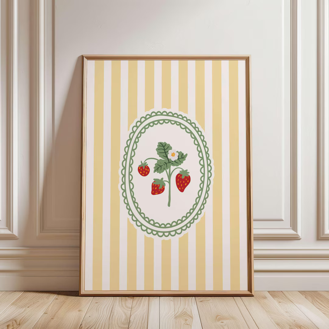 Cottagecore Strawberry Print, Vintage Striped Kitchen Wall Art, French Country Print, Romantic Bo... | Etsy (US)