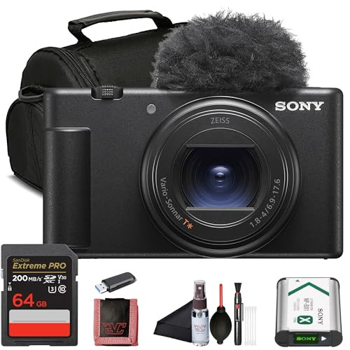 Sony ZV-1 II Compact Vlogging Camera (ILCZV-1M2/B) – 20.1 MP 1″ Sensor, 18–50 mm Wide-Angle Zoom, 4K Video w/ 64GB Memory Card, Deluxe Soft Bag, Flex Tripod and More | Amazon (US)