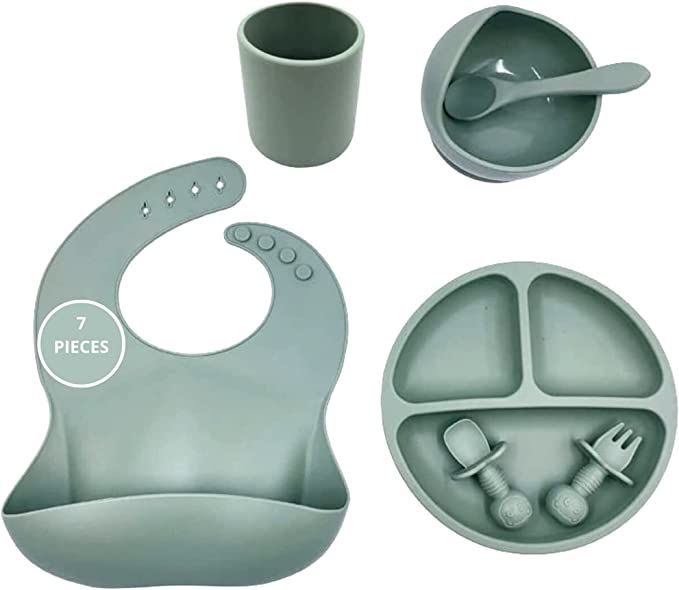 Baby Feeding Set, 7 Piece Silicone Set for Self Feeding, Learning & Fine Motor Skills Soft, Easy ... | Amazon (US)