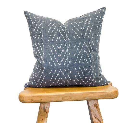 Grey Mudcloth Pillow Cover 20x20 White abstract on blue/grey | Etsy | Etsy (US)