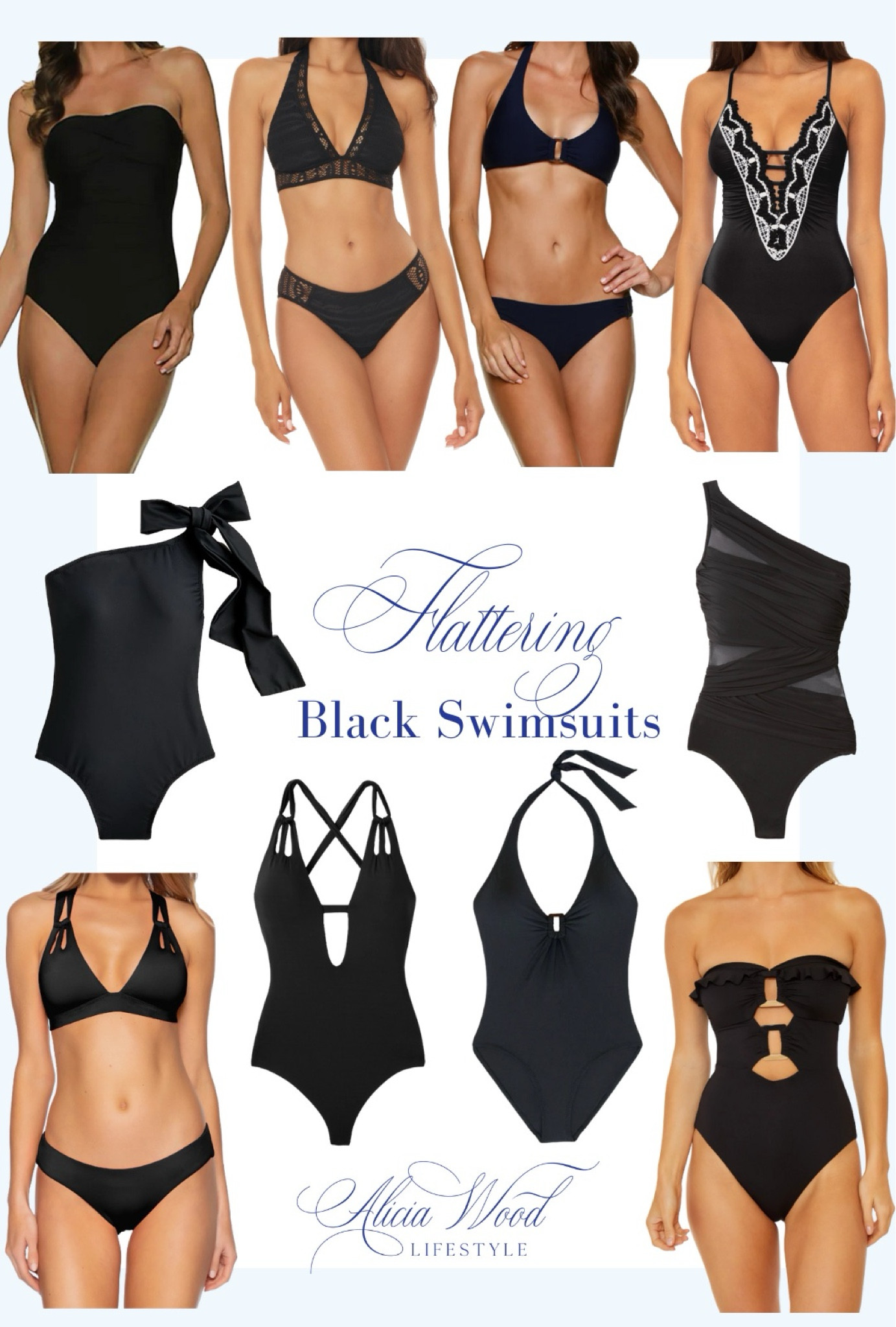 Flattering black swimsuits 

Black one piece swimsuit
Black two piece swimsuit
Black bikini 
Black bandeau swimsuit
Black halter swimsuit
Black one shoulder swimsuit 

#LTKOver40 #LTKSeasonal #LTKStyleTip