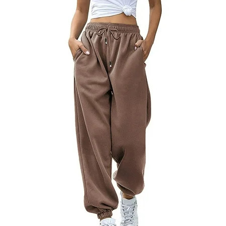 SnZhen Sweatpants for Women Loose Womens High Waisted Drawstring Sweatpants Casual Baggy Joggers Pants with Pockets Brown XL | Walmart (US)