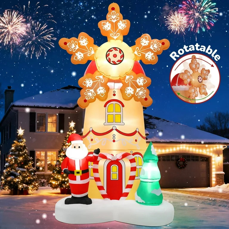 Firstness 8FT Christmas Inflatables Outdoor Decoration Christmas blow Ups Xmas Tree Windmill Spin... | Walmart (US)