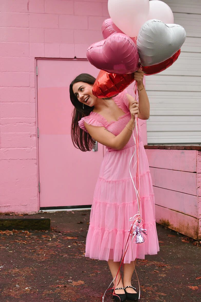 Fiori Short Bright Pink Tulle Tiered Midi Dress | Confête