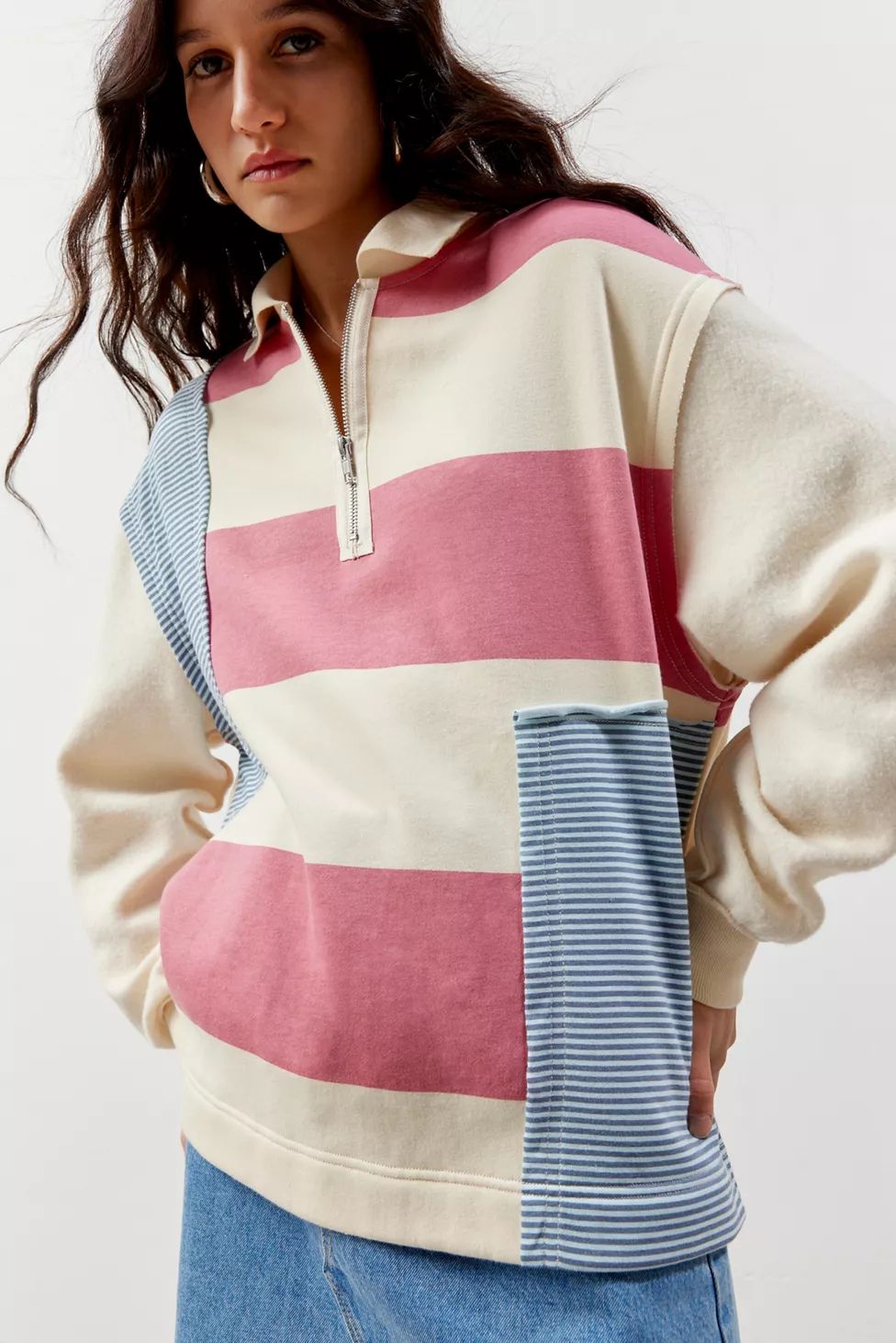 BDG Saylor Spliced Quarter-Zip Sweatshirt | Urban Outfitters (US and RoW)