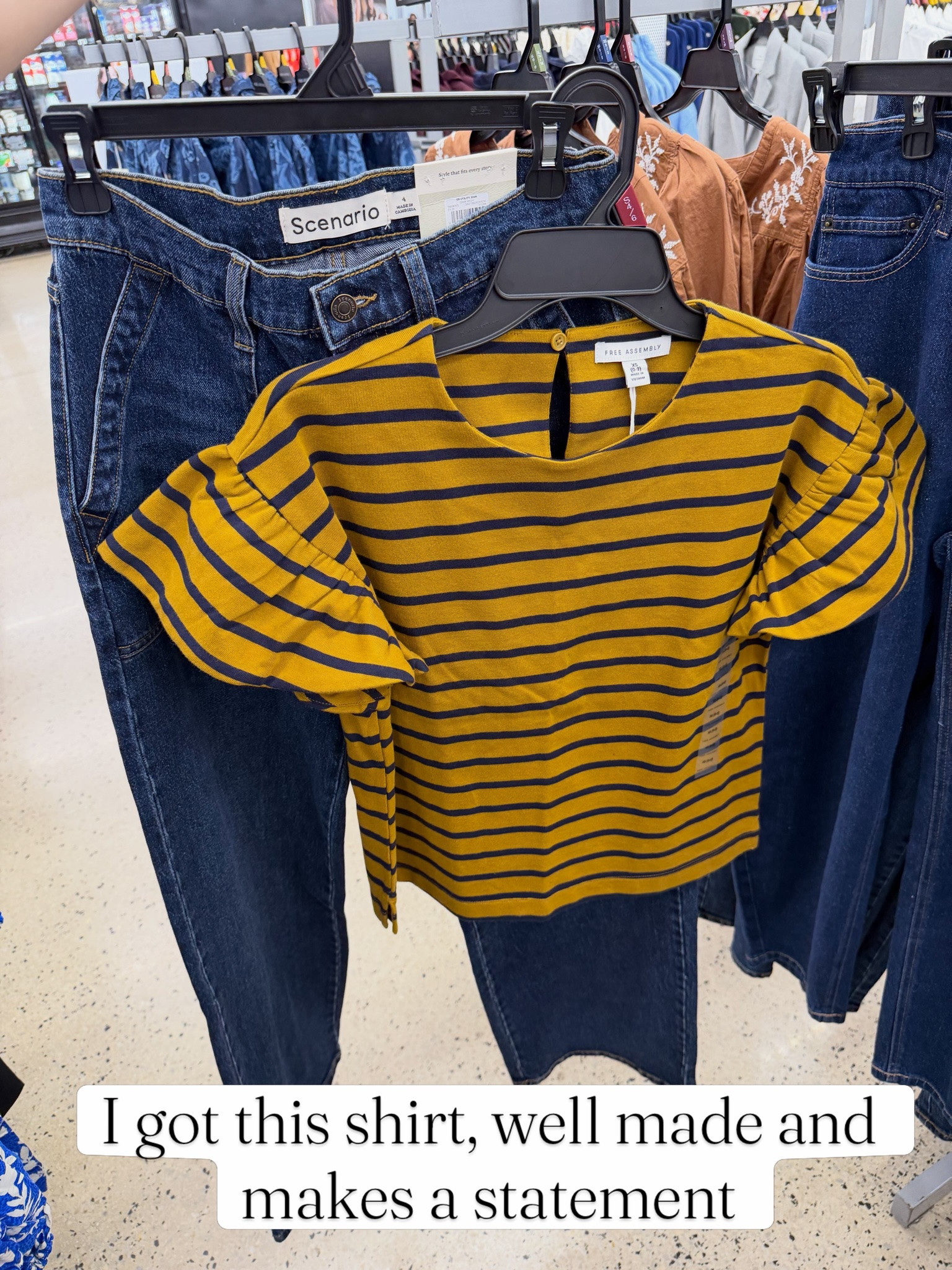 Walmart fall outfit idea with this ruffle sleeve tee and straight leg jeans. I got a small in the top, no need to size up. #walmartfashion

#LTKOver40 #LTKootd #LTKmomlife