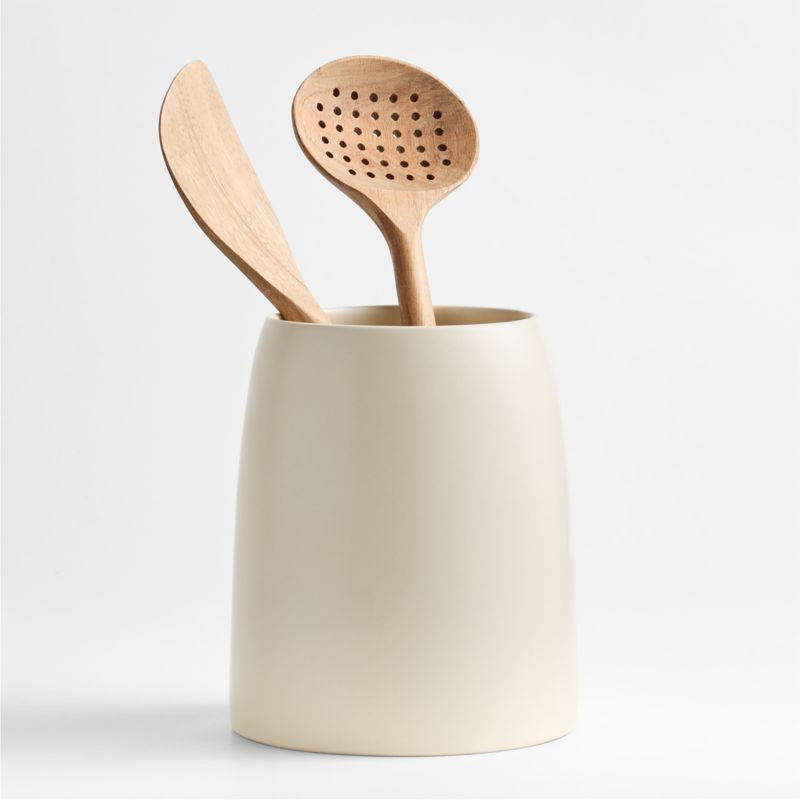 Craft Linen Stoneware Utensil Holder + Reviews | Crate & Barrel | Crate & Barrel