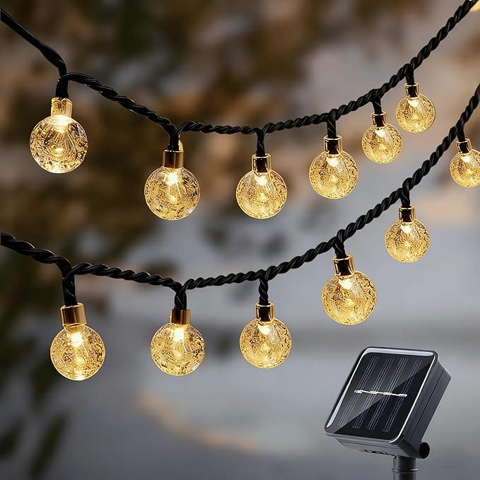 Solar String Lights Outdoor Waterproof IP65 9.3 Feet Patio Lights with 20 LED Crystal Globe Hangi... | Amazon (US)