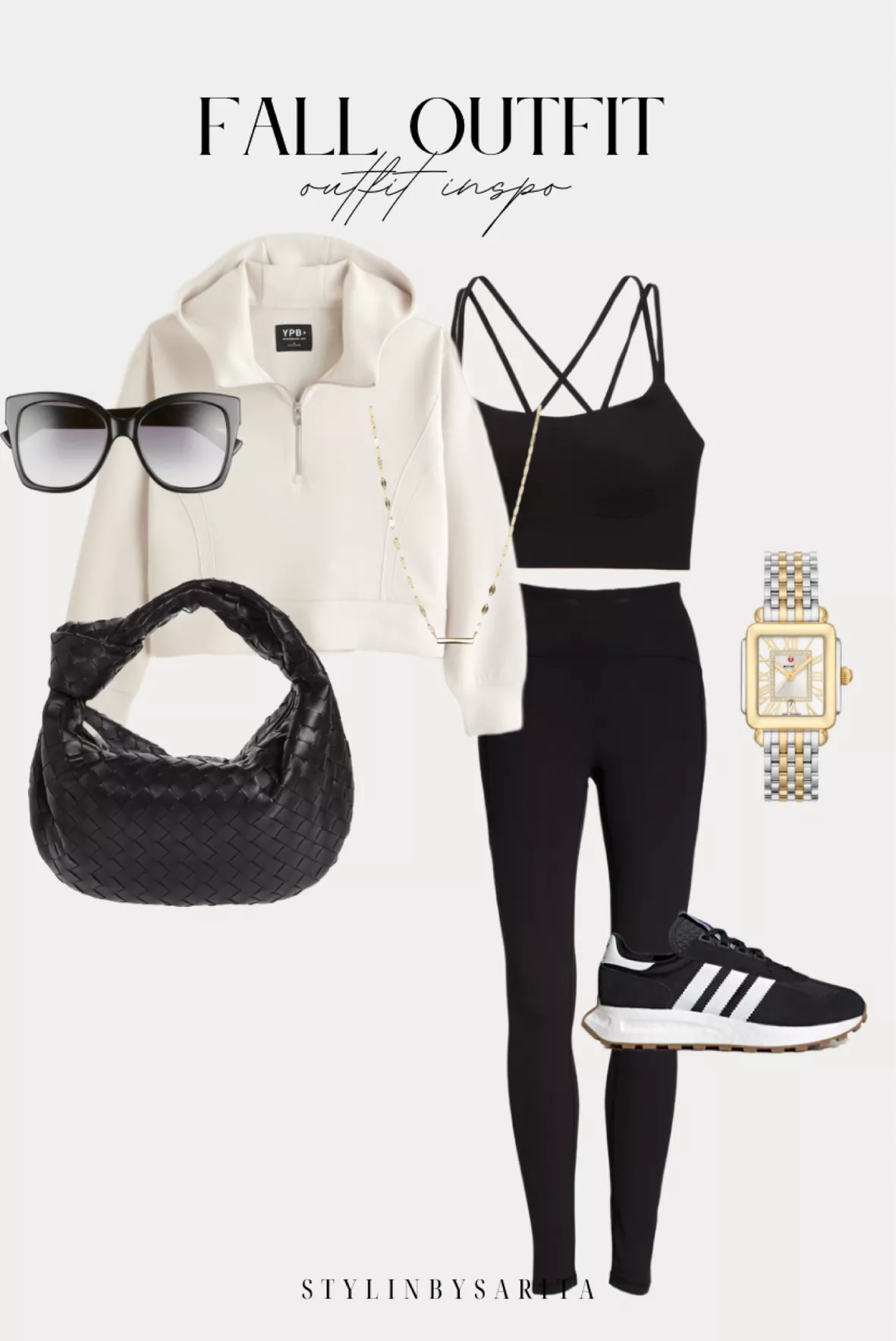 Cardigan athleisure outfit, white crop tee, leggings, adidas