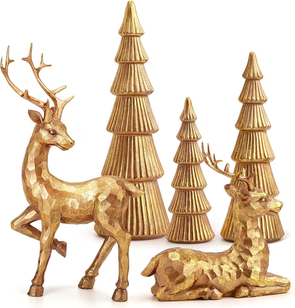 Hommtina Reindeer Christmas Decoration and Mini Trees, Lucky Reindeer Statues for Indoor Home Dec... | Amazon (US)